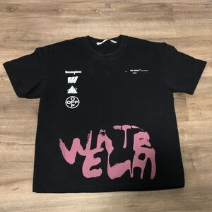 Off-White Black Tee with Pink Graphic